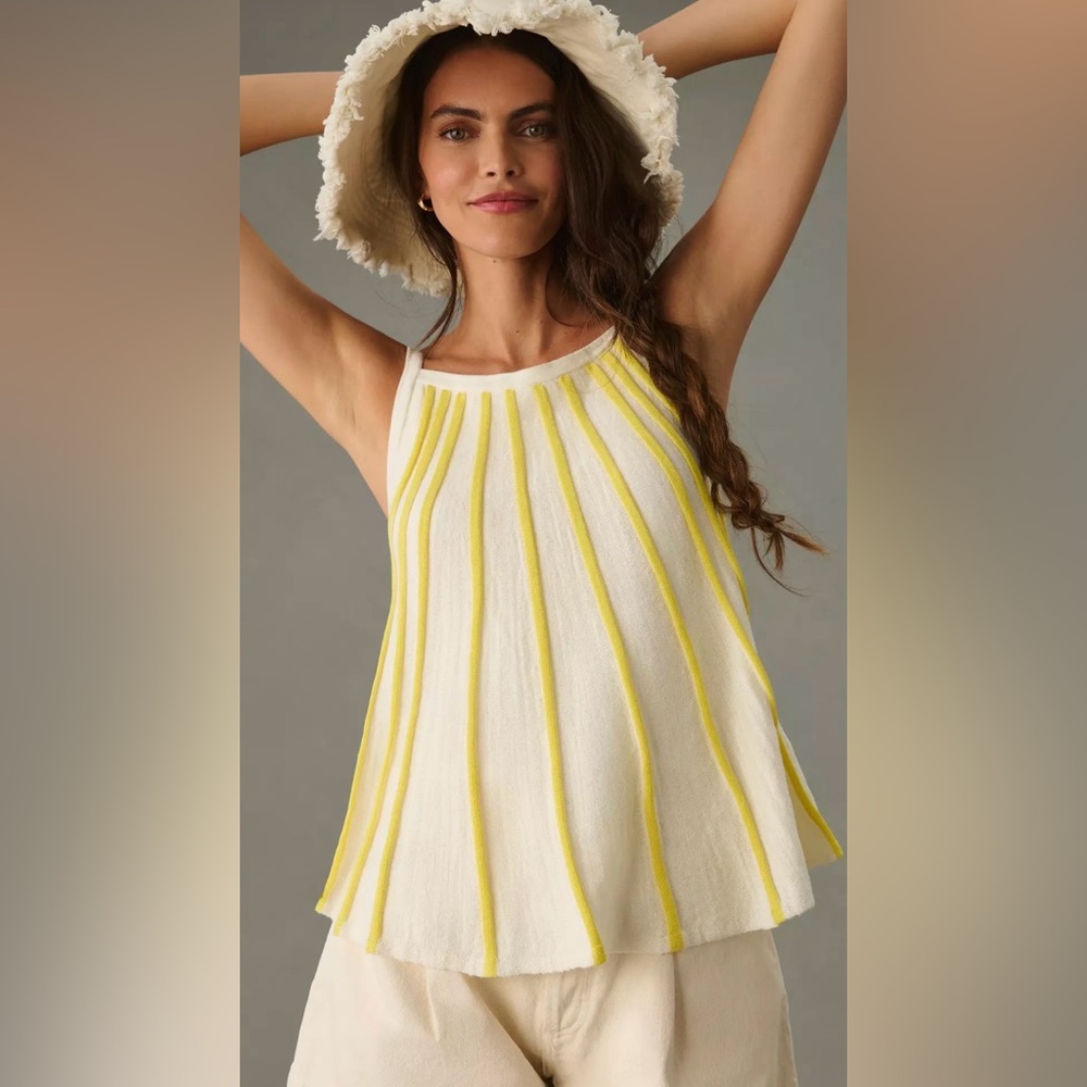 NEW Anthropologie S Maeve Halter Swing Sweater Tank Top Yellow Stripes NWT
